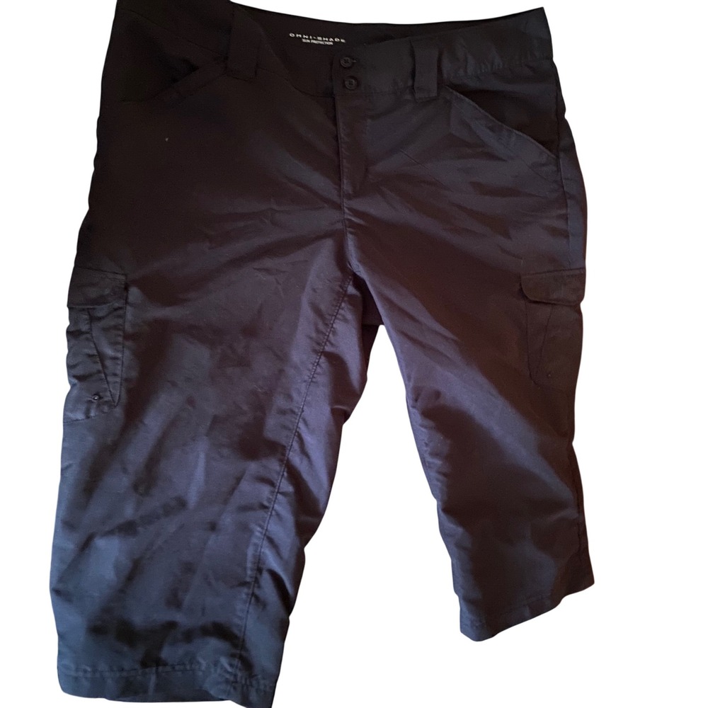 Columbia Omni-Shade Black Cargo Hiking Capris Crop Pants 12 Sun Protection